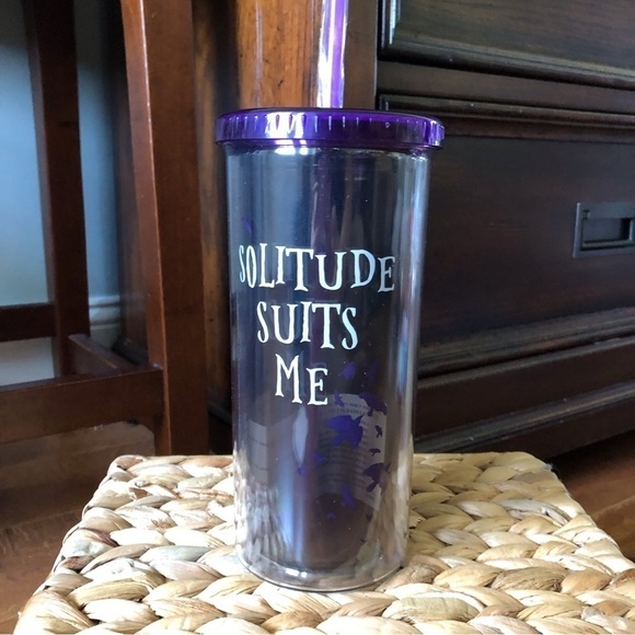 Wednesday “Solitude Suits Me” double walled tumbler with straw and lid - Picture 3 of 5